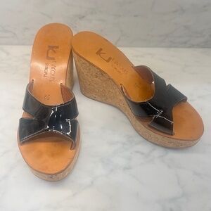 K. Jacques Black Cork Wedge Size 9